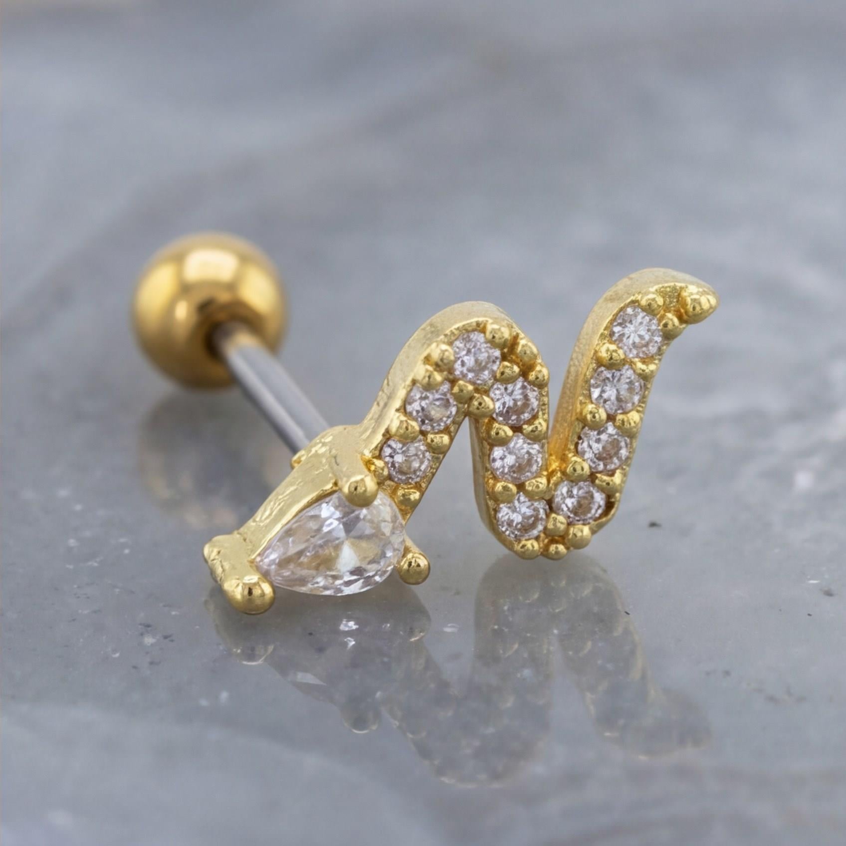 Altın Kaplama Zirkon Taşlı Yılan Şekilli Piercing PRC-153
