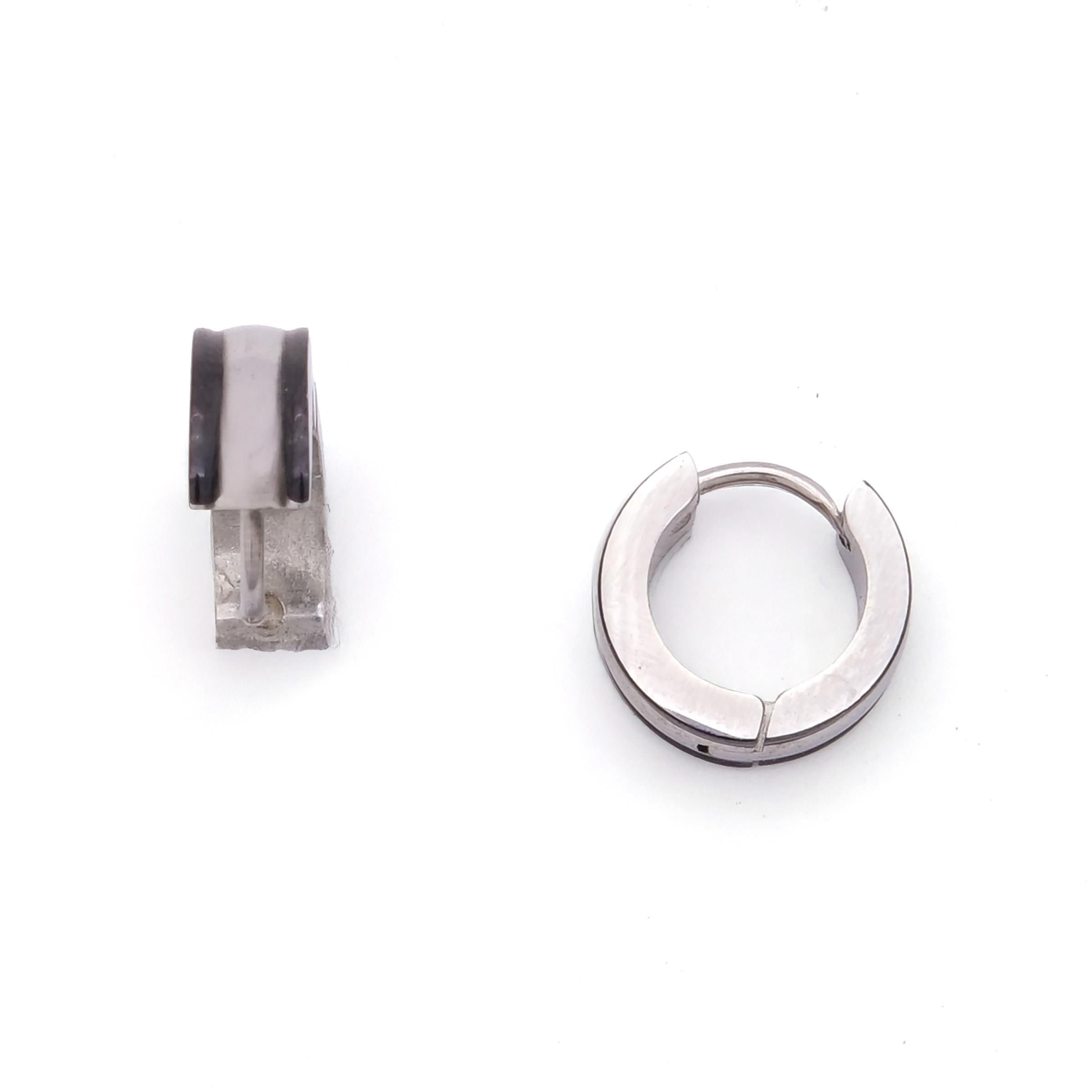 Çelik Halak Küpe Siyah Detaylı Çift Renk 5mm Halka Küpe UNK-701