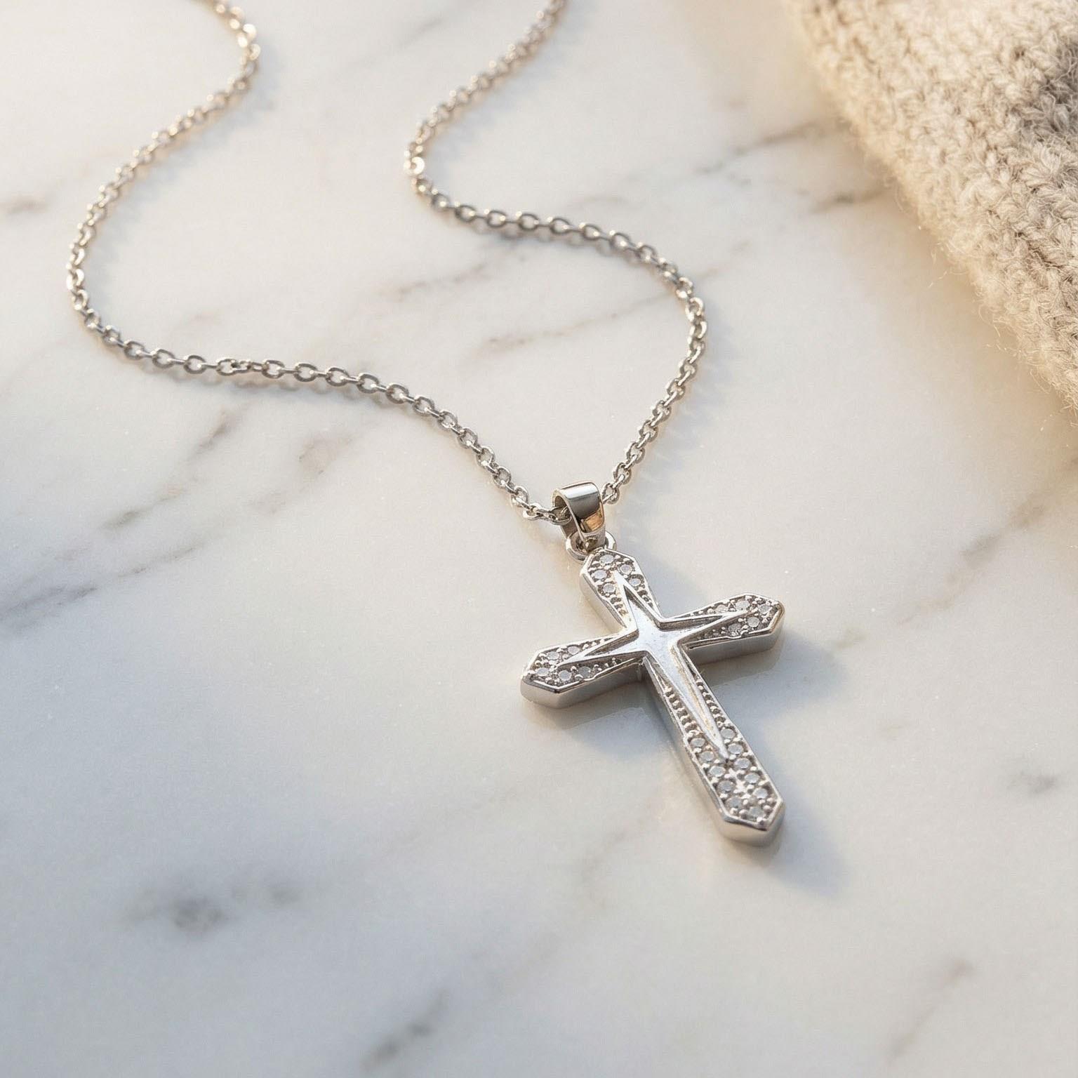 Damen Edelstahl Halskette mit Kreuz KLY-622
