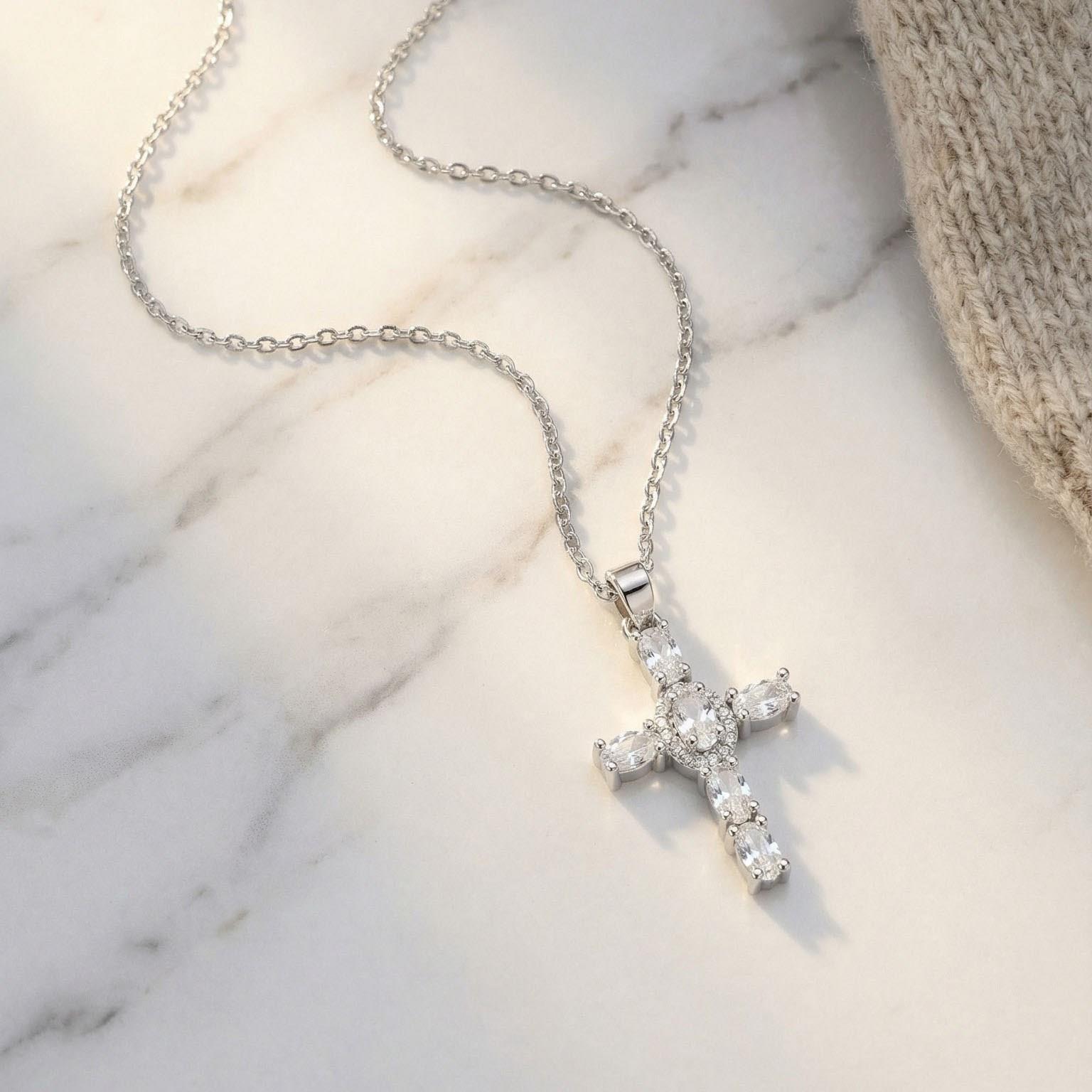 Damen Edelstahl Halskette mit Kreuz KLY-621