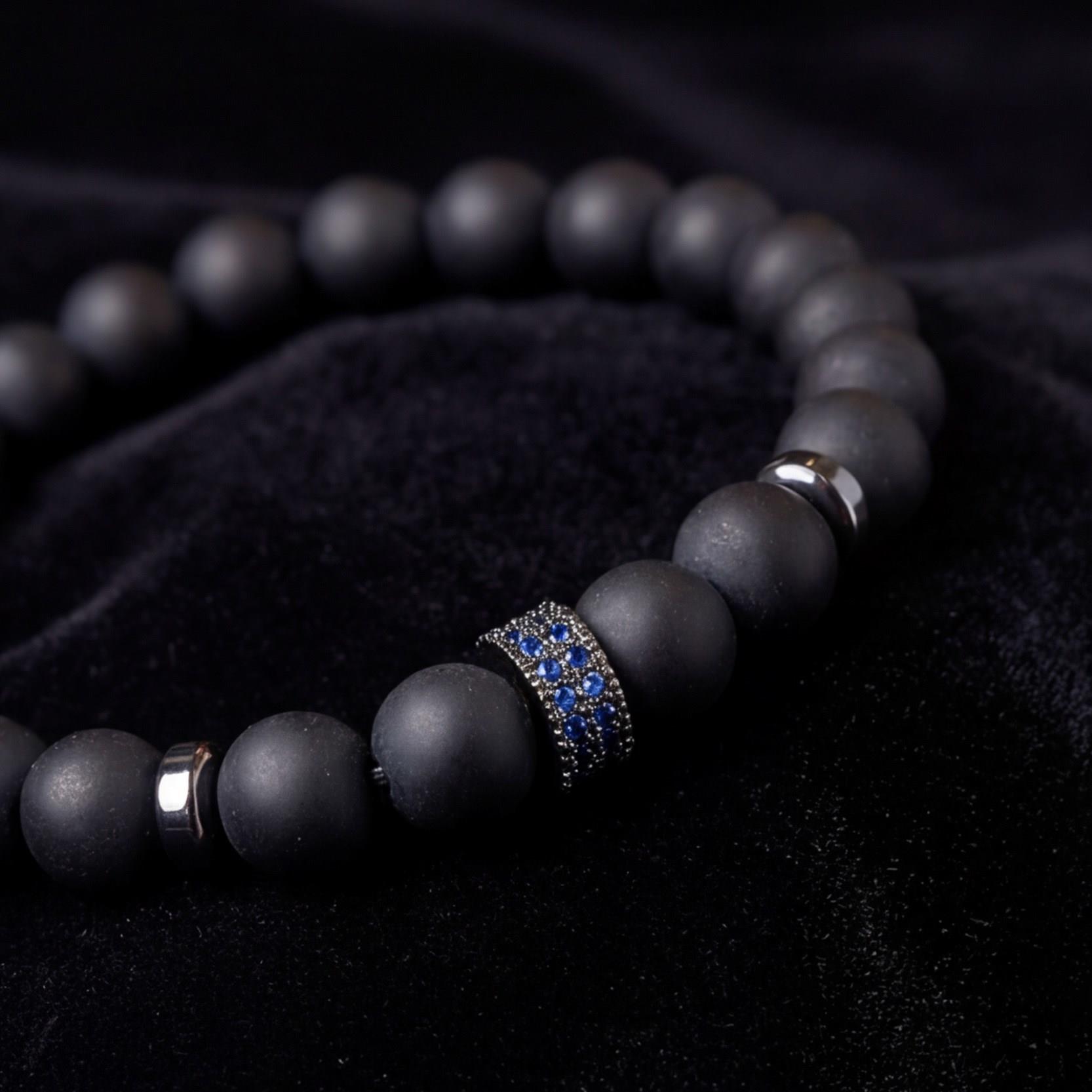 Herren Armkette mit blauem Zirkonia & Onyx Naturstein EBLK-481