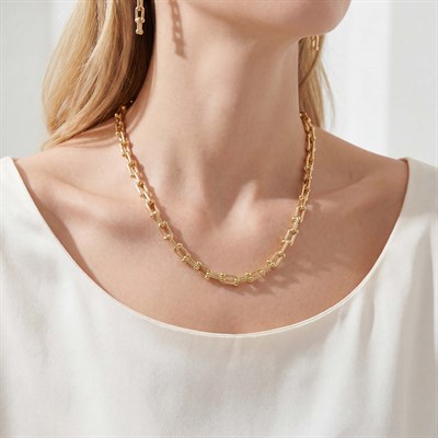 14 Ayar Altın Kaplama İnce Tiffany Model Kolye - Küpe - Bileklik Takı Seti  TH-0123