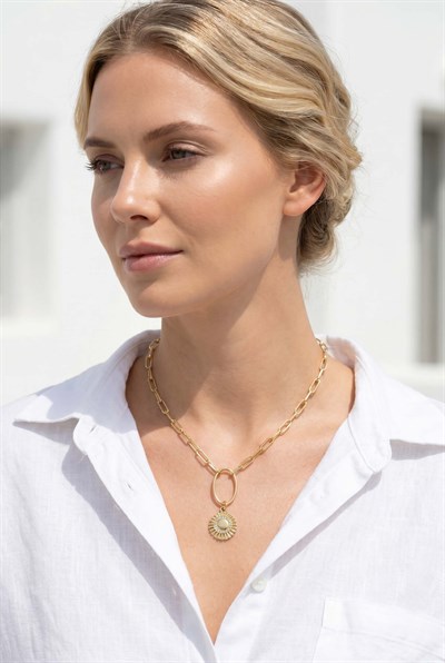 14 Karat Vergoldete Pavé Sonnen Halskette ST-0386