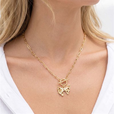 14 Karat Vergoldete Schleife Halskette mit Stein ST-5495
