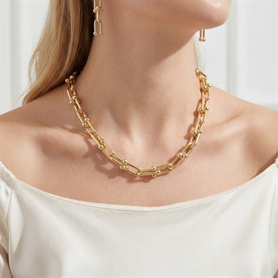 14 Ayar Altın Kaplama Tiffany Model Kolye - Küpe - Bileklik Takı Seti  TH-0325