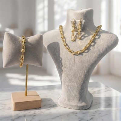 14 Ayar Altın Kaplama Tiffany Model Kolye - Küpe - Bileklik Takı Seti  TH-0325