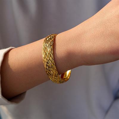 22 Ayar Altın Kaplama Baklava Desenli İmitasyon Bilezik 15mm BLZ-3010