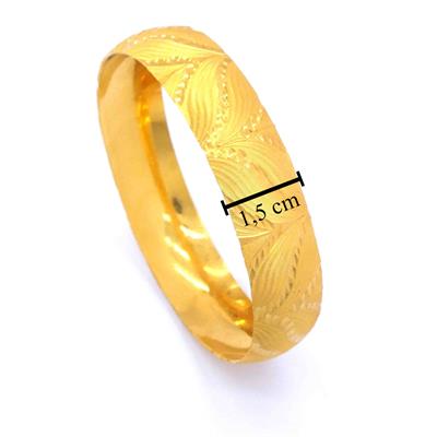 22 Ayar Altın Kaplama Desenli Bilezik 15 mm Kalınlık BLZ-1353