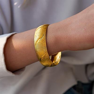 22 Ayar Altın Kaplama Desenli Bilezik 2 CM Kalınlık BLZ-3013