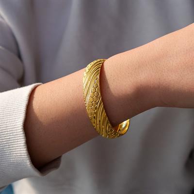 22 Ayar Altın Kaplama İmitasyon Desenli Bilezik 15mm Kalın BLZ-1302