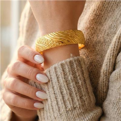 22 Ayar Altın Kaplama İmitasyon Desenli Bilezik 15mm Kalın BLZ-1302