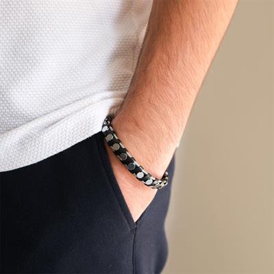 316L Çelik Deri Çift Renkli Erkek Spor Kelepçe Bileklik EBLK-450