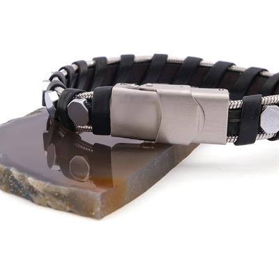 316L Çelik Deri Çift Renkli Erkek Spor Kelepçe Bileklik EBLK-450