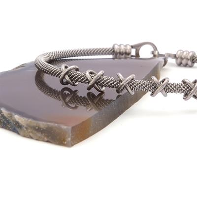 316L Çelik Düğüm Detaylı Gri Erkek Kelepçe Bileklik EBLK-425