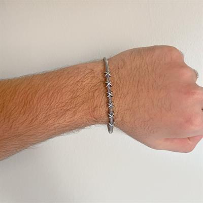 316L Çelik Düğüm Detaylı Gri Erkek Kelepçe Bileklik EBLK-425