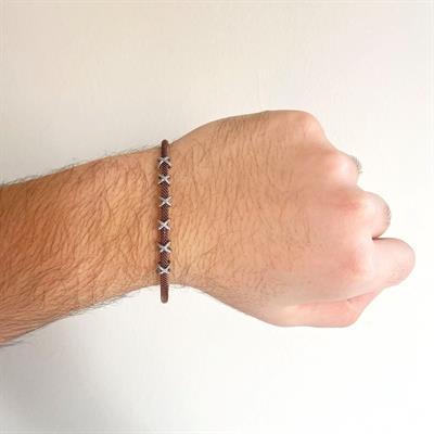 316L Çelik Düğüm Detaylı Kahverengi Erkek Kelepçe Bileklik EBLK-427