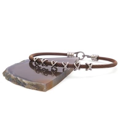 316L Çelik Düğüm Detaylı Kahverengi Erkek Kelepçe Bileklik EBLK-427