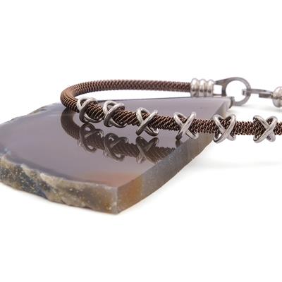 316L Çelik Düğüm Detaylı Kahverengi Erkek Kelepçe Bileklik EBLK-427