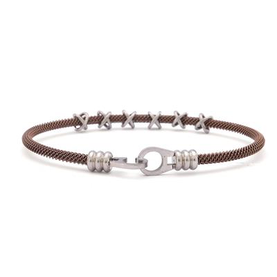 316L Çelik Düğüm Detaylı Kahverengi Erkek Kelepçe Bileklik EBLK-427