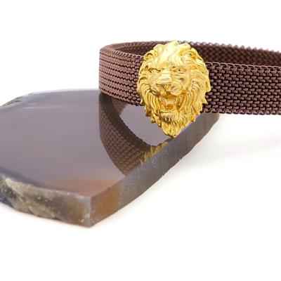 316L Çelik Kahverengi Aslan Figürlü Erkek Kelepçe Bileklik EBLK-418