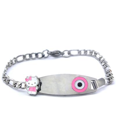 316L Çelik Pembe Nazar Boncuklu Hello Kitty Çocuk Bileklik BLK-961
