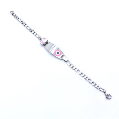 316L Çelik Pembe Nazar Boncuklu Hello Kitty Çocuk Bileklik BLK-961