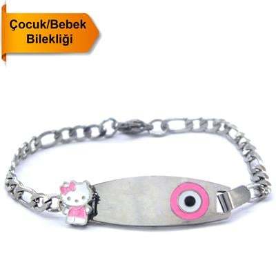 316L Çelik Pembe Nazar Boncuklu Hello Kitty Çocuk Bileklik BLK-961