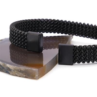 316L Çelik Siyah Halat Model Erkek Kelepçe Bileklik EBLK-414