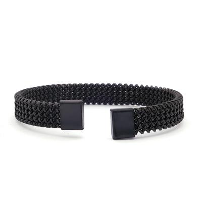 316L Çelik Siyah Halat Model Erkek Kelepçe Bileklik EBLK-414