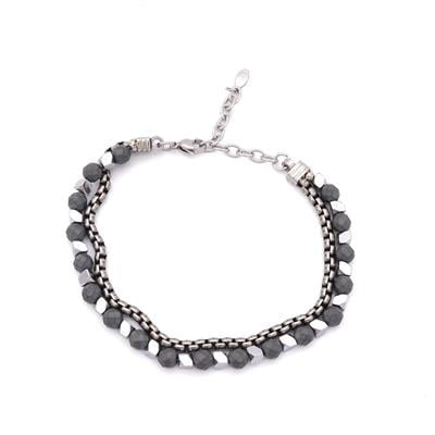 316L Erkek Çelik Bileklik Gri Hematit Taşlı Spor Zincir Bileklik EBLK-456