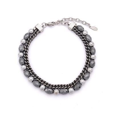 316L Erkek Çelik Bileklik Gri Hematit Taşlı Spor Zincir Bileklik EBLK-460