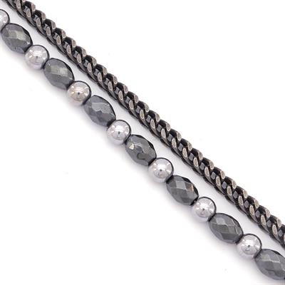 316L Erkek Çelik Bileklik Gri Hematit Taşlı Spor Zincir Bileklik EBLK-460