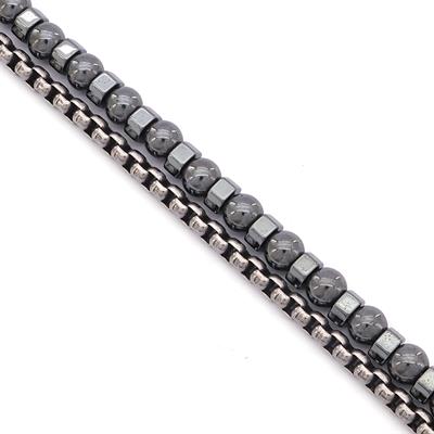 316L Erkek Çelik Bileklik Gri Hematit Taşlı Spor Zincir Bileklik EBLK-457