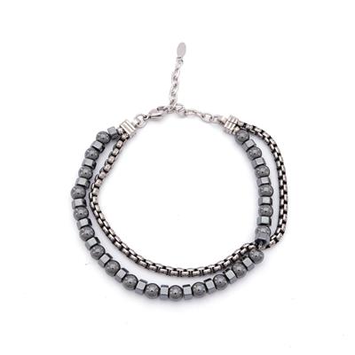 316L Erkek Çelik Bileklik Gri Hematit Taşlı Spor Zincir Bileklik EBLK-457