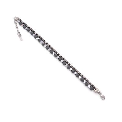 316L Erkek Çelik Bileklik Gri Hematit Taşlı Spor Zincir Bileklik EBLK-456