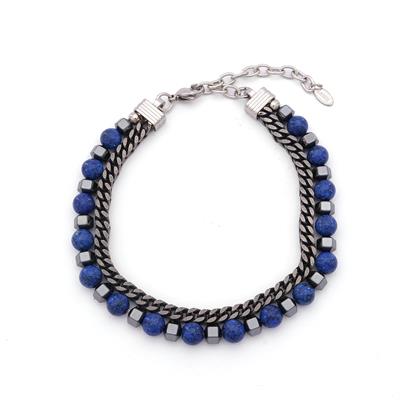 316L Erkek Çelik Bileklik Lacivert Hematit Taşlı Spor Zincir Bileklik EBLK-458