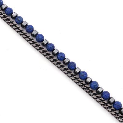 316L Erkek Çelik Bileklik Lacivert Hematit Taşlı Spor Zincir Bileklik EBLK-458