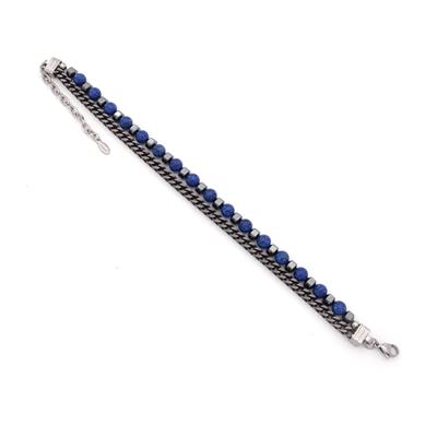 316L Erkek Çelik Bileklik Lacivert Hematit Taşlı Spor Zincir Bileklik EBLK-458