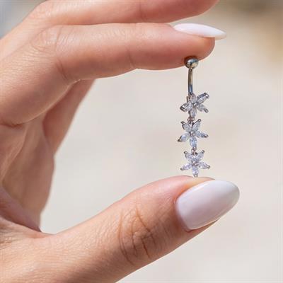 316L Çelik 3 Sıra Çiçek Model Zirkon Taşlı Piercing  PRC-220