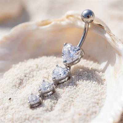 316L Çelik 4 Sıra Kalp Model Zirkon Taşlı Piercing  PRC-219