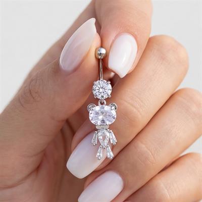 316L Çelik Ayıcık Model Zirkon Taşlı Piercing  PRC-221