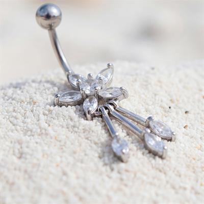 316L Çelik Büyük Çiçek  Model Zirkon Taşlı Piercing  PRC-218