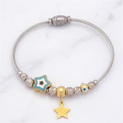 316L Çelik Çift Renk Dorika Toplu Yıldızlı Bileklik BLK-941