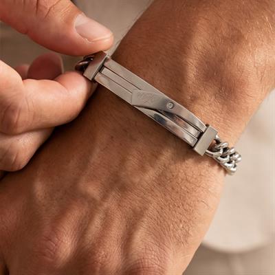 316L Çelik Figaro Zincir Model Zirkon Taşlı Love Yazılı Erkek Bileklik EBLK- 288