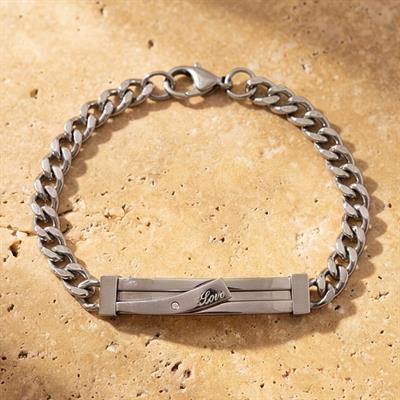 316L Çelik Figaro Zincir Model Zirkon Taşlı Love Yazılı Erkek Bileklik EBLK- 288