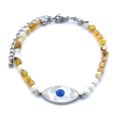 316L Çelik Göz Motifli Doğal Taş Bileklik BLK-880