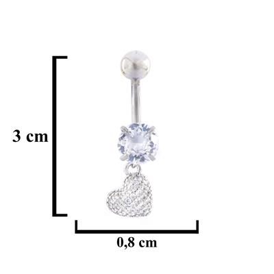 316L Çelik Kalp Model Zirkon Taşlı Piercing  PRC-222