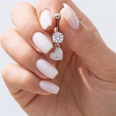 316L Çelik Kalp Model Zirkon Taşlı Piercing  PRC-222