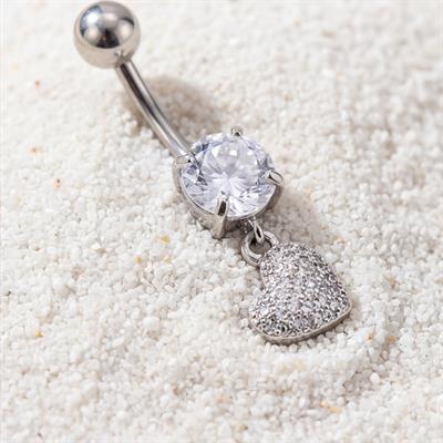 316L Çelik Kalp Model Zirkon Taşlı Piercing  PRC-222
