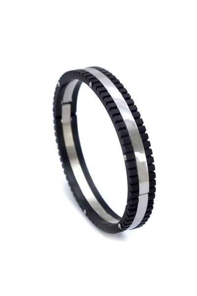 316L Çelik Kelepçe ve Oniks Doğal Taş Erkek Bileklik Kombini KMB-131